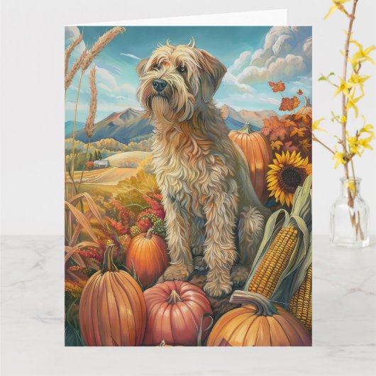 Carte Rouler Terrier Chien Automne Moisson Thankgiving (Fleur jaune)