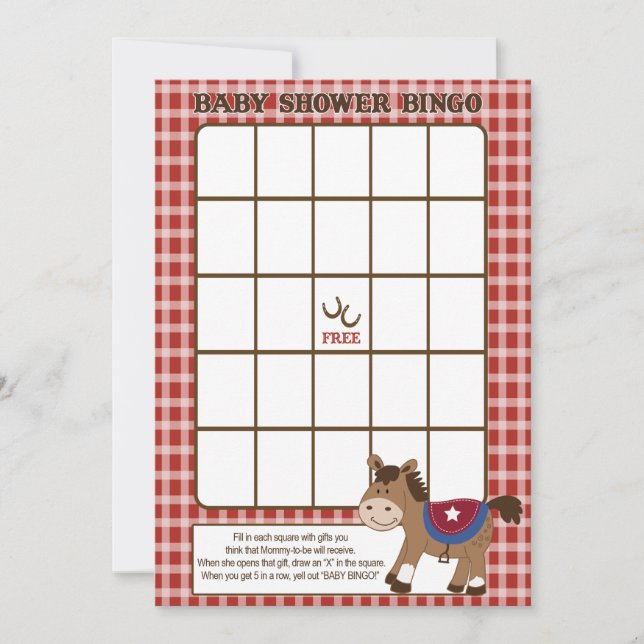 Carte Round Em Up Western Horse Baby shower Bingo (Devant)