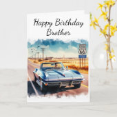 Carte Route 66 Classic Car Joyeux Anniversaire Frère (Fleur jaune)