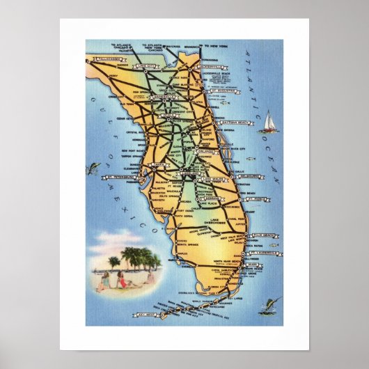 Carte routière Floride 12x16 Poster Imprimer (Devant)