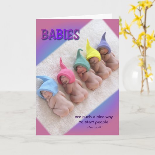 Carte Row of Sleeping Babies, polymère Clay Elves (Fleur jaune)