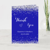 Carte Royal bleu argent photo mariage merci (Devant)