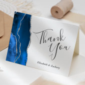 Carte Royal Blue Agate Argent Mariage Merci