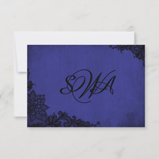 Carte Royal Blue and Black Lace gothique RSVP (Dos)