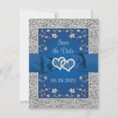 Carte Royal Blue, Grey Love Hearts Mariage Enregistrer l (Devant)