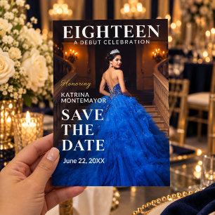 Carte Royal Blue Or 18e Anniversaire Enregistrez la Date