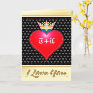 Carte Royal Crown I Love You Valentine Red Black Hearts
