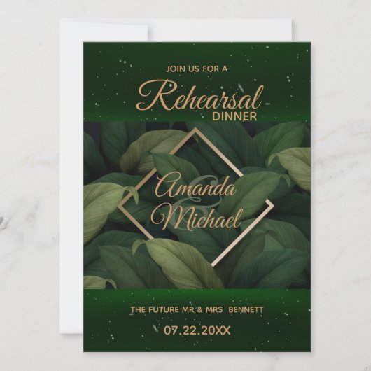 Carte Royal Dark Green Feuilles Diner Card (Devant)