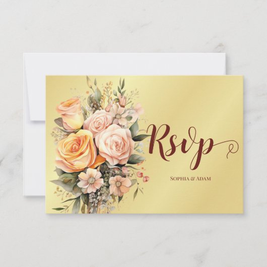 Carte RSPV Mariage de Pêche Rustique et Fleurs d'O (Devant)