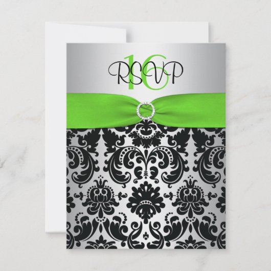 Carte RSVP 16 verte, argentée, noire Damask Sweet (Devant)