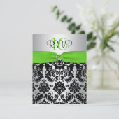 Carte RSVP 16 verte, argentée, noire Damask Sweet (Debout devant)