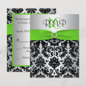 Carte RSVP 16 verte, argentée, noire Damask Sweet (Devant / Derrière)