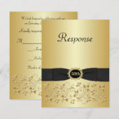 Carte RSVP 50th Floral noir et or (Devant / Derrière)