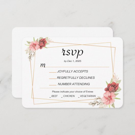 Carte RSVP à cadre doré (Devant / Derrière)
