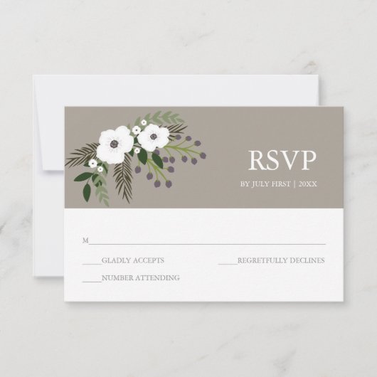 Carte RSVP à couronne florale - taupe (Devant)