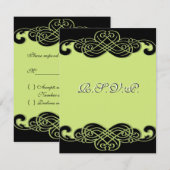 Carte RSVP à défilement vert noir et poire (Devant / Derrière)