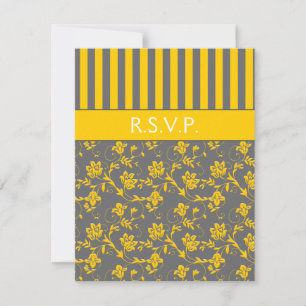 Carte RSVP à rayures florales jaune et gris