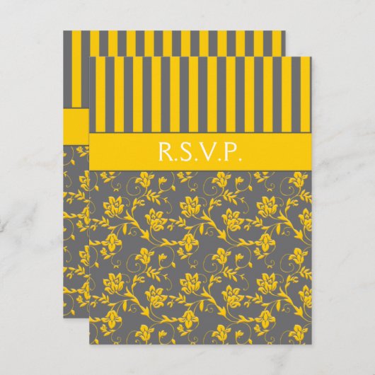 Carte RSVP à rayures florales jaune et gris (Devant / Derrière)