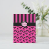 Carte RSVP à rayures rose et noire (Debout devant)