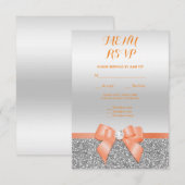 Carte RSVP à ruban corail romantique et paillettes (Devant / Derrière)