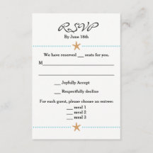 Carte RSVP à thème plage avec accents Starfish