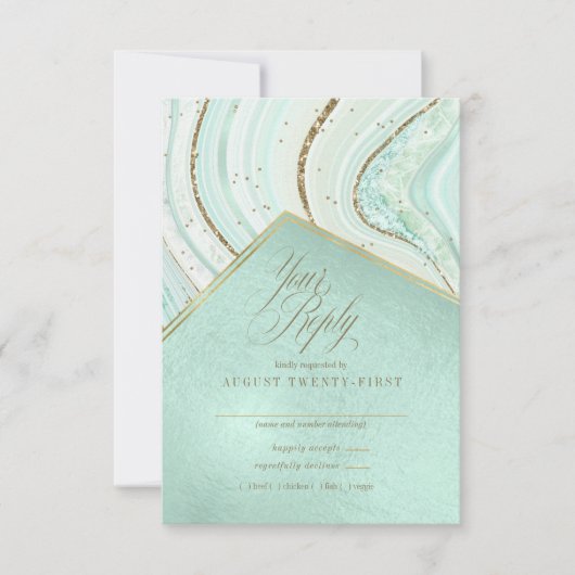Carte RSVP Abstrait Agate Mariage Mint ID827 (Devant)