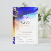 Carte RSVP Abstraite Blue Orange Gold Wedding (Debout devant)