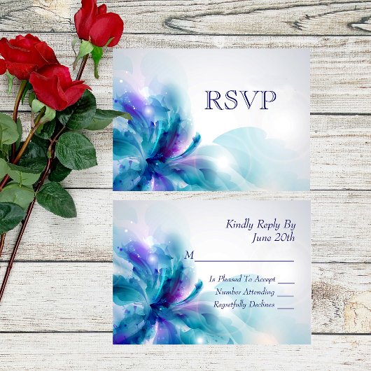 Carte RSVP Abstraite de conception florale bleu et