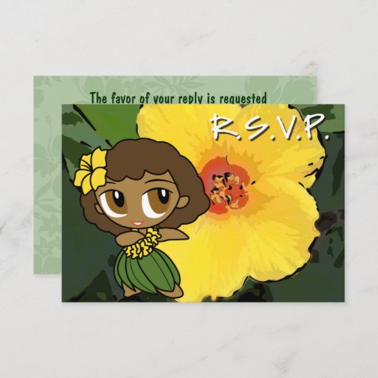 Carte RSVP Aloha Honeys Hula Girl (Devant / Derrière)
