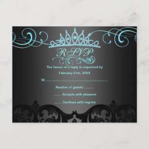 Carte RSVP Anniversaire Blue Swirl Damask