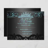 Carte RSVP Anniversaire Blue Swirl Damask (Devant / Derrière)