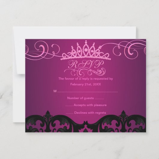 Carte RSVP Anniversaire Rose Damask & Swirl (Devant)