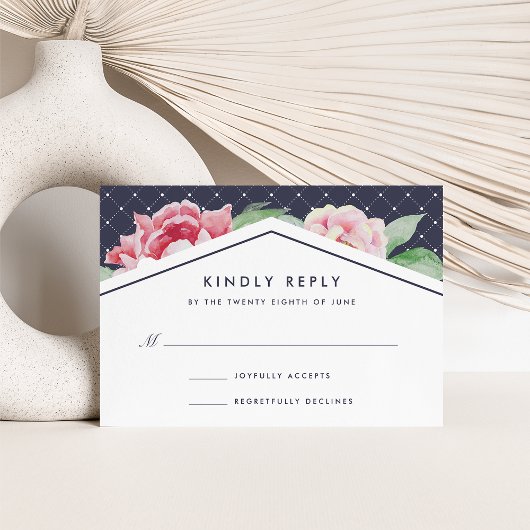 Carte RSVP Antique Peony | Blush et Navy