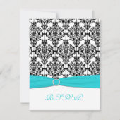 Carte RSVP Aqua, Blanc, Noir Damask II (Devant)