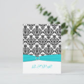 Carte RSVP Aqua, Blanc, Noir Damask II (Debout devant)