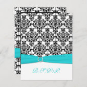Carte RSVP Aqua, Blanc, Noir Damask II (Devant / Derrière)