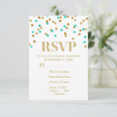 Carte RSVP Aqua Blue Gold Confetti Wedding (Debout devant)