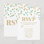 Carte RSVP Aqua Blue Gold Confetti Wedding (Devant / Derrière)