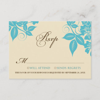 Carte RSVP Aqua/Chocolat Floral Moderne