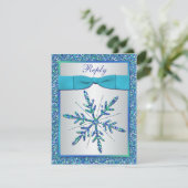 Carte RSVP Aqua, Silver, Blue Snowflake (Debout devant)