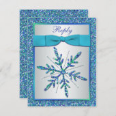 Carte RSVP Aqua, Silver, Blue Snowflake (Devant / Derrière)