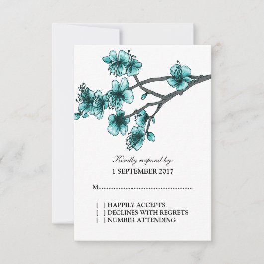 Carte RSVP Aqua Simple Cherry Blossoms (Devant)