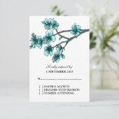 Carte RSVP Aqua Simple Cherry Blossoms (Debout devant)