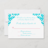Carte RSVP Aqua, White et Red Damask (Devant)