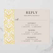 Carte RSVP Art Deco Gold Floral Mariage multi-évén (Recto)