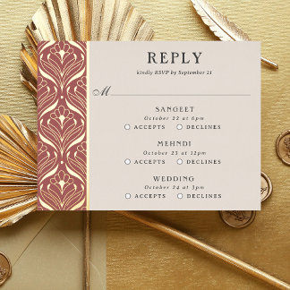 Carte RSVP Art Deco Gold Floral Mariage multi-évén
