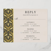 Carte RSVP Art Deco Gold Floral Mariage multi-évén (Recto)