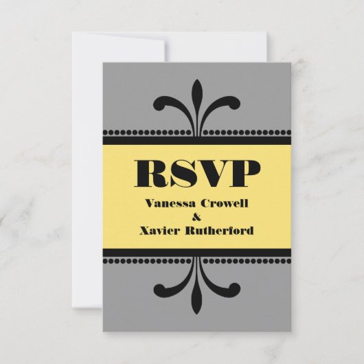 Carte RSVP Art Déco gris/jaune (Devant)