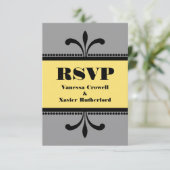 Carte RSVP Art Déco gris/jaune (Debout devant)