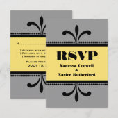Carte RSVP Art Déco gris/jaune (Devant / Derrière)